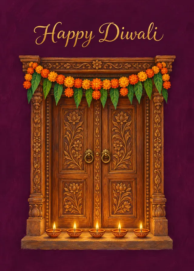Happy Diwali Carved Door card