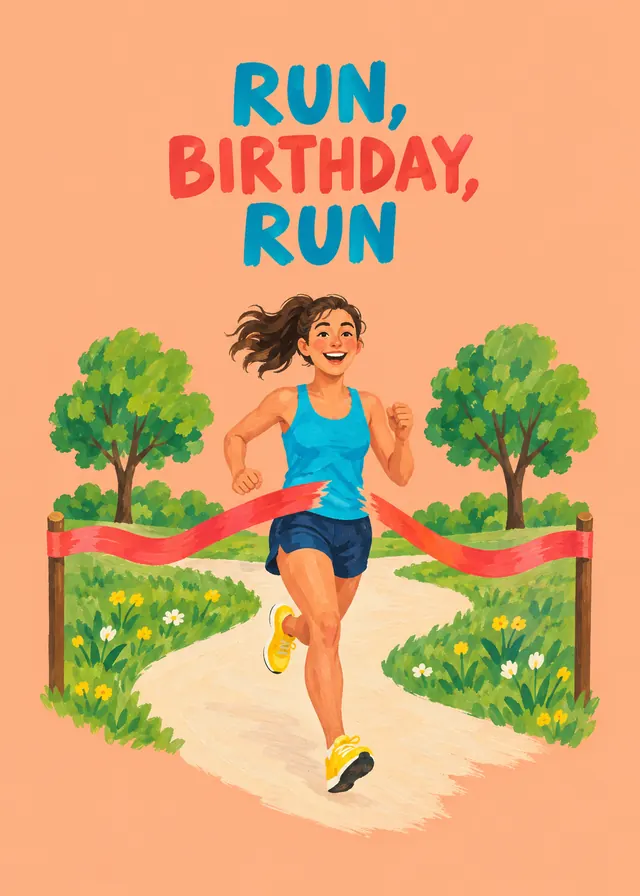 Run, Birthday, Run card