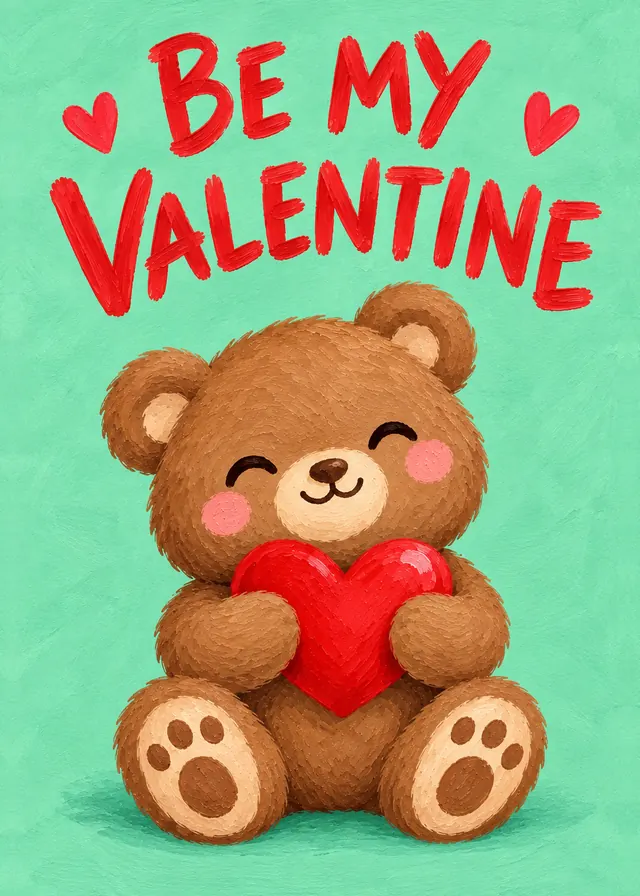 Be My Valentine, Mint Teddy card