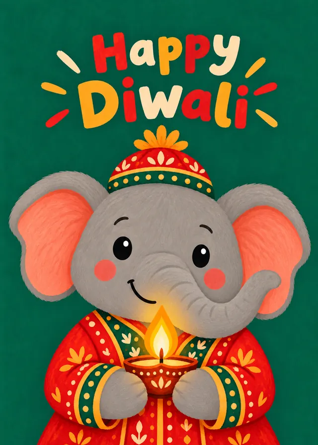 Happy Diwali, Diya Elephant card