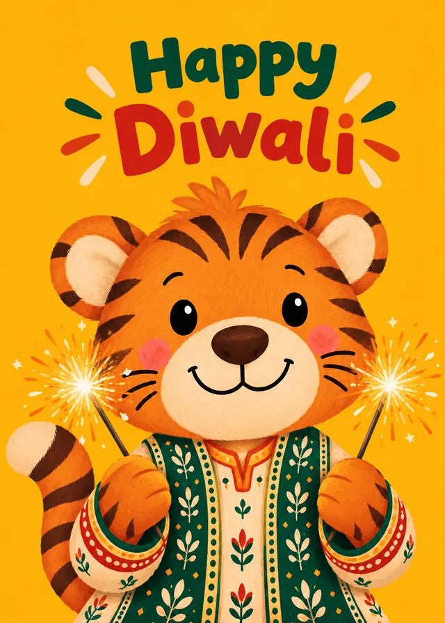 Happy Diwali, Sparkler Tiger card