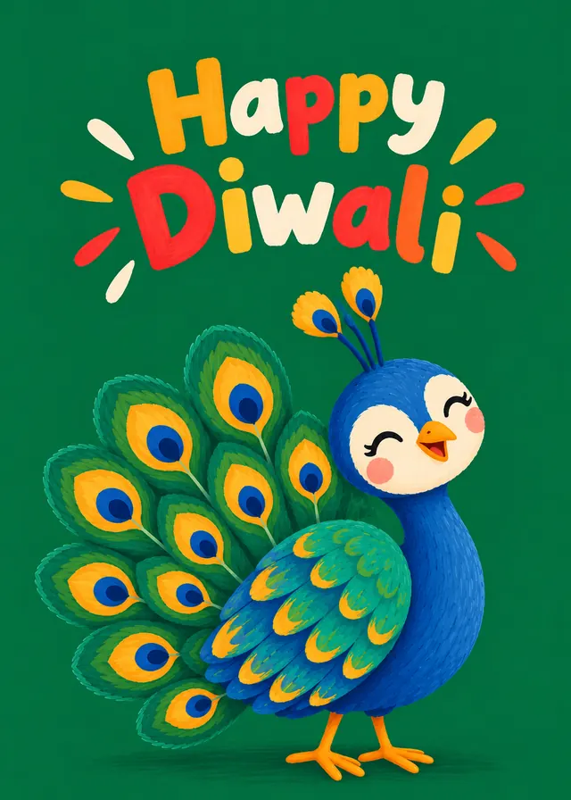 Happy Diwali, Green Peacock card
