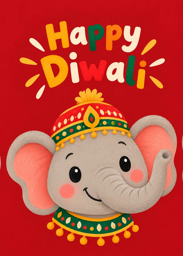 Happy Diwali, Elephant in a Hat card