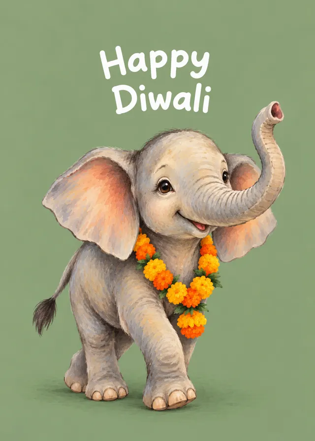 Happy Diwali, Marigold Elephant card