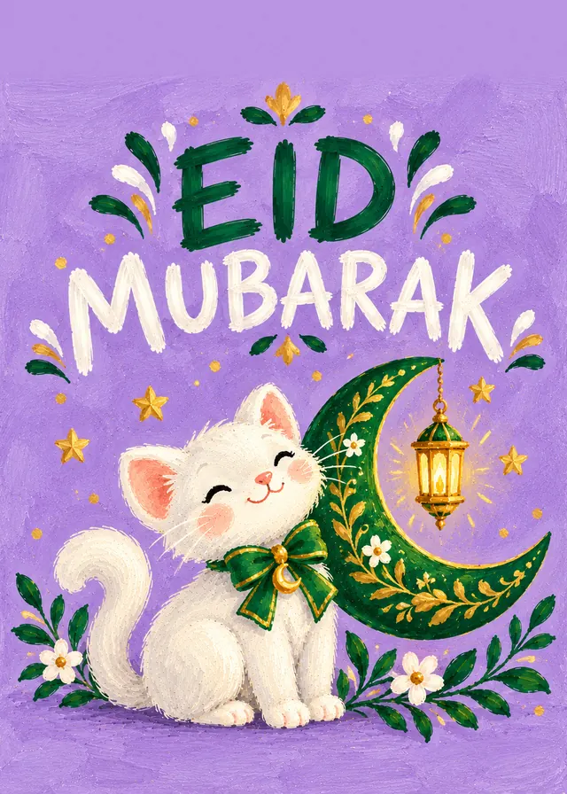 Eid Mubarak, Crescent Kitten card
