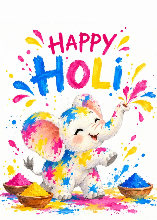 Happy Holi, Colourful Elephant card
