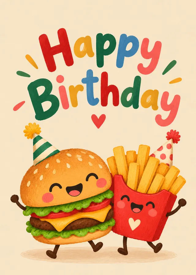 Happy Birthday, Burger and Fries card