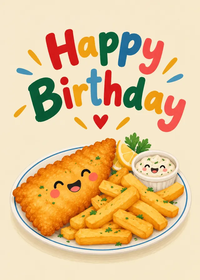 Happy Birthday, Fish and Chips card